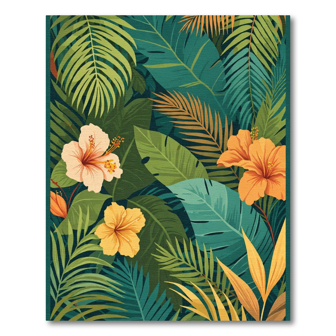 Lush Tropical Hibiscus Leaf Canopy Rug