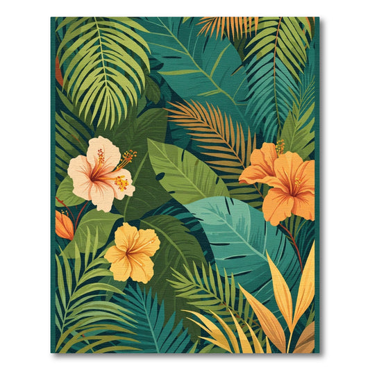 Lush Tropical Hibiscus Leaf Canopy Rug