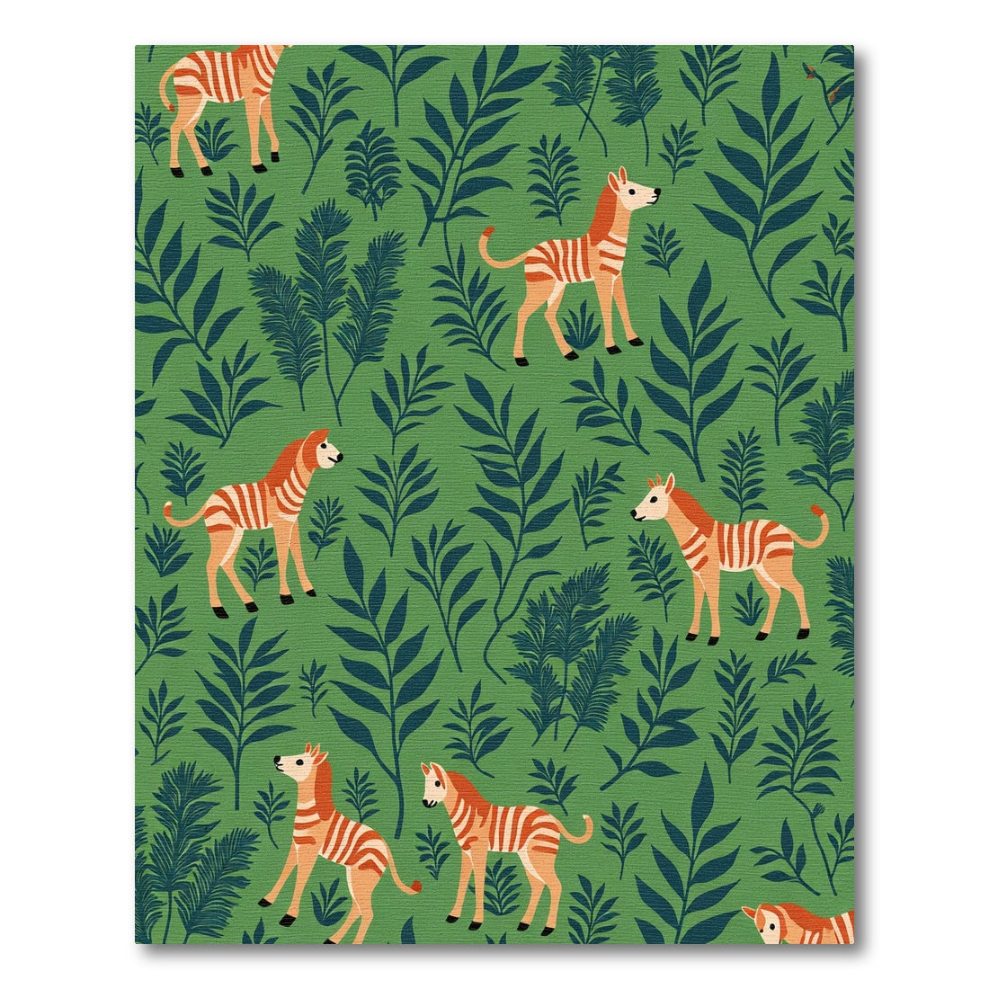 Orange Zebra Green Forest Scene Rug