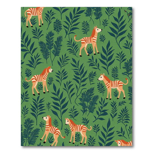 Orange Zebra Green Forest Scene Rug
