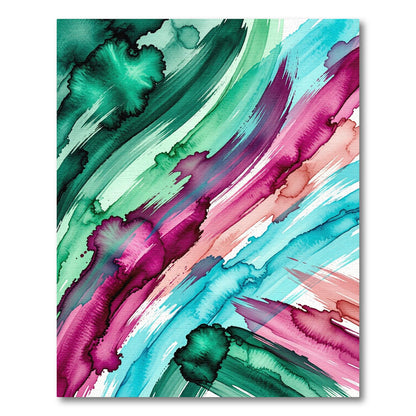 Vibrant Teal and Magenta Abstract Fluid Rug
