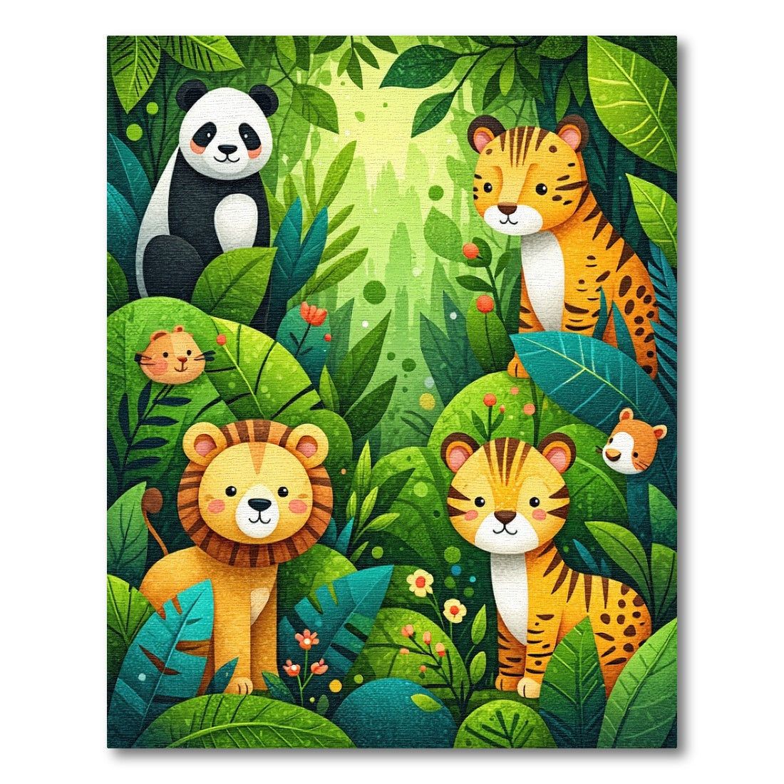 Whimsical Panda Tiger Lion Jungle Rug