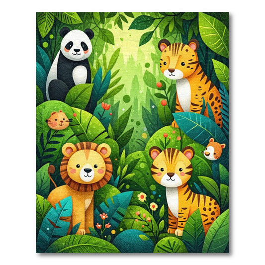 Whimsical Panda Tiger Lion Jungle Rug