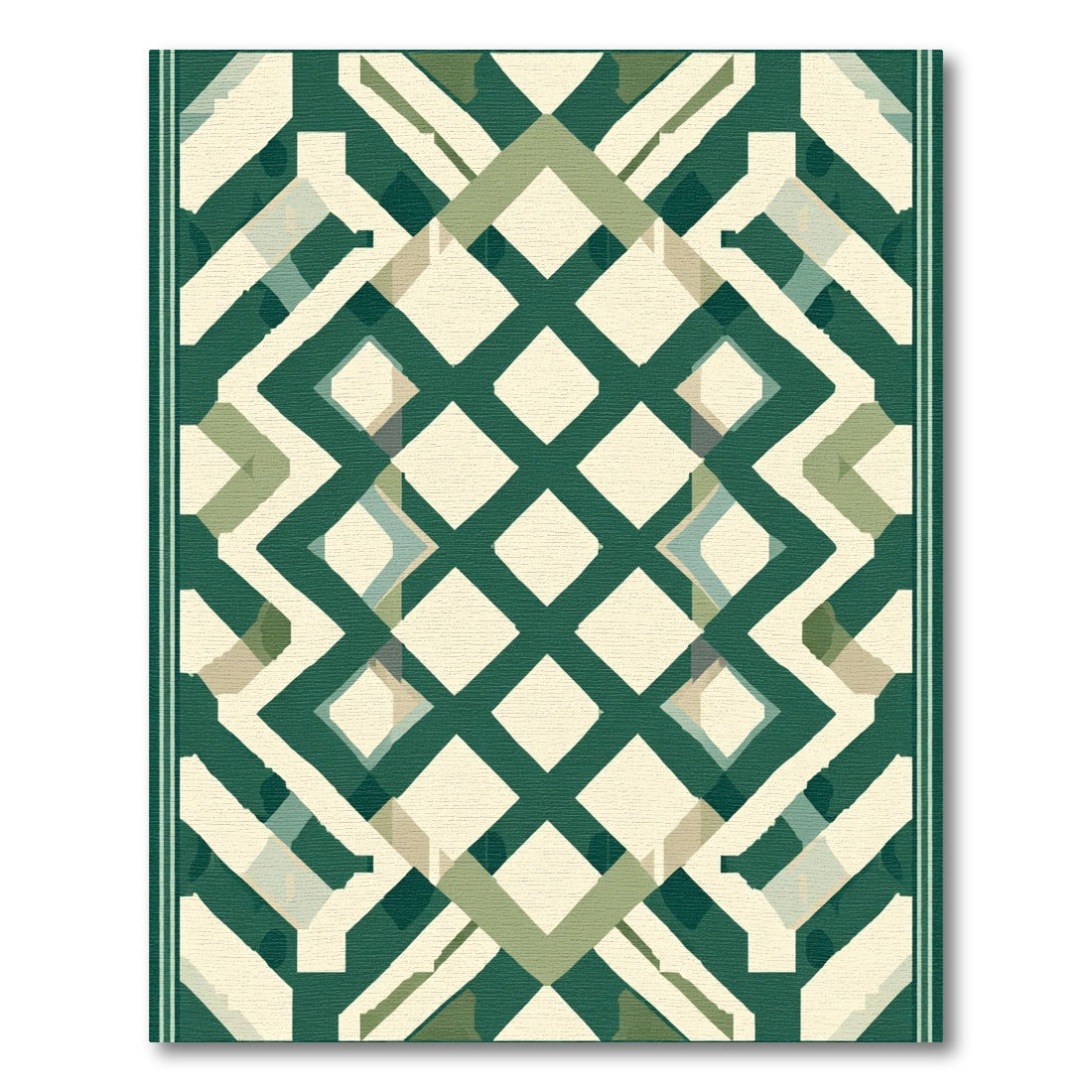 Emerald Geometric Interlocking Diamond Rug