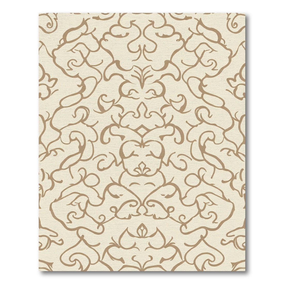 Cream Tan Damask Flourish Swirls Rug