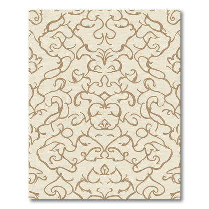 Cream Tan Damask Flourish Swirls Rug