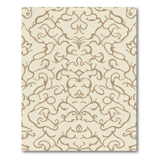 Cream Tan Damask Flourish Swirls Rug
