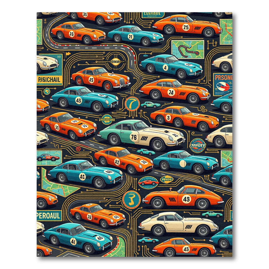 Vintage Sports Car Circuit Circuitry Graphic Rug
