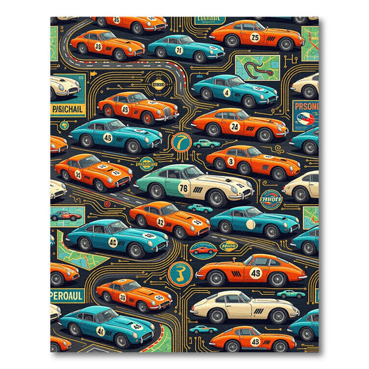 Vintage Sports Car Circuit Circuitry Graphic Rug
