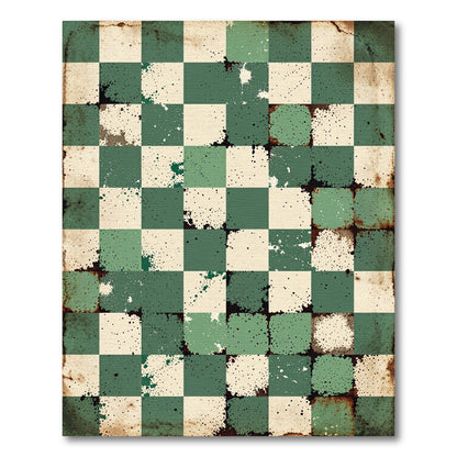 Vintage Green Checkerboard Splatter Rug