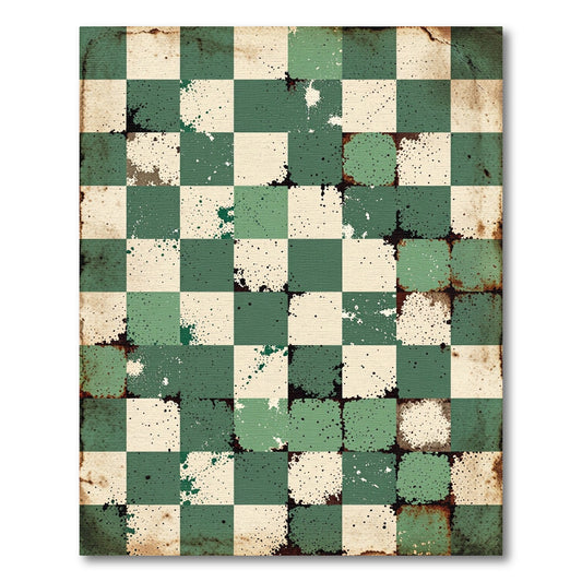 Vintage Green Checkerboard Splatter Rug