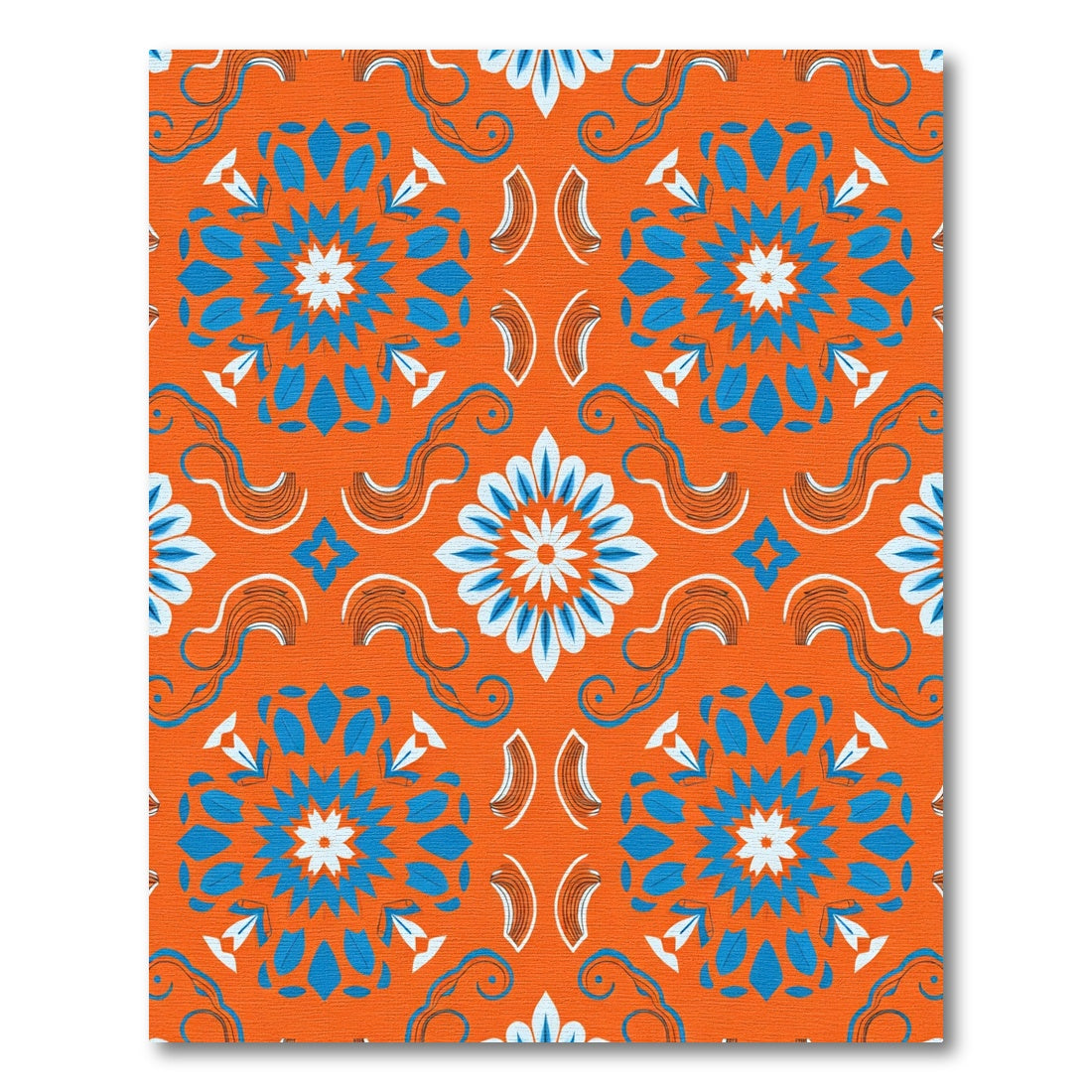 Vibrant Orange Blue Medallion Swirl Rug