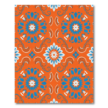 Vibrant Orange Blue Medallion Swirl Rug