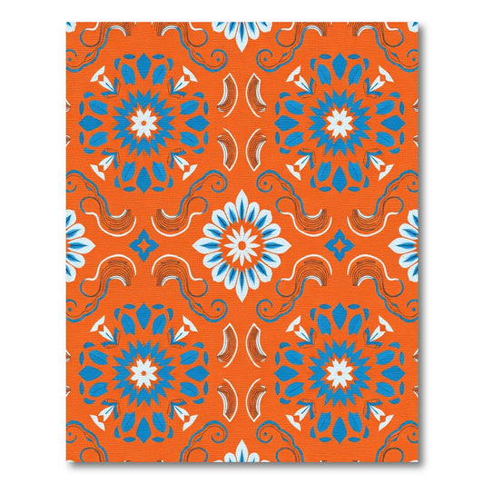 Vibrant Orange Blue Medallion Swirl Rug