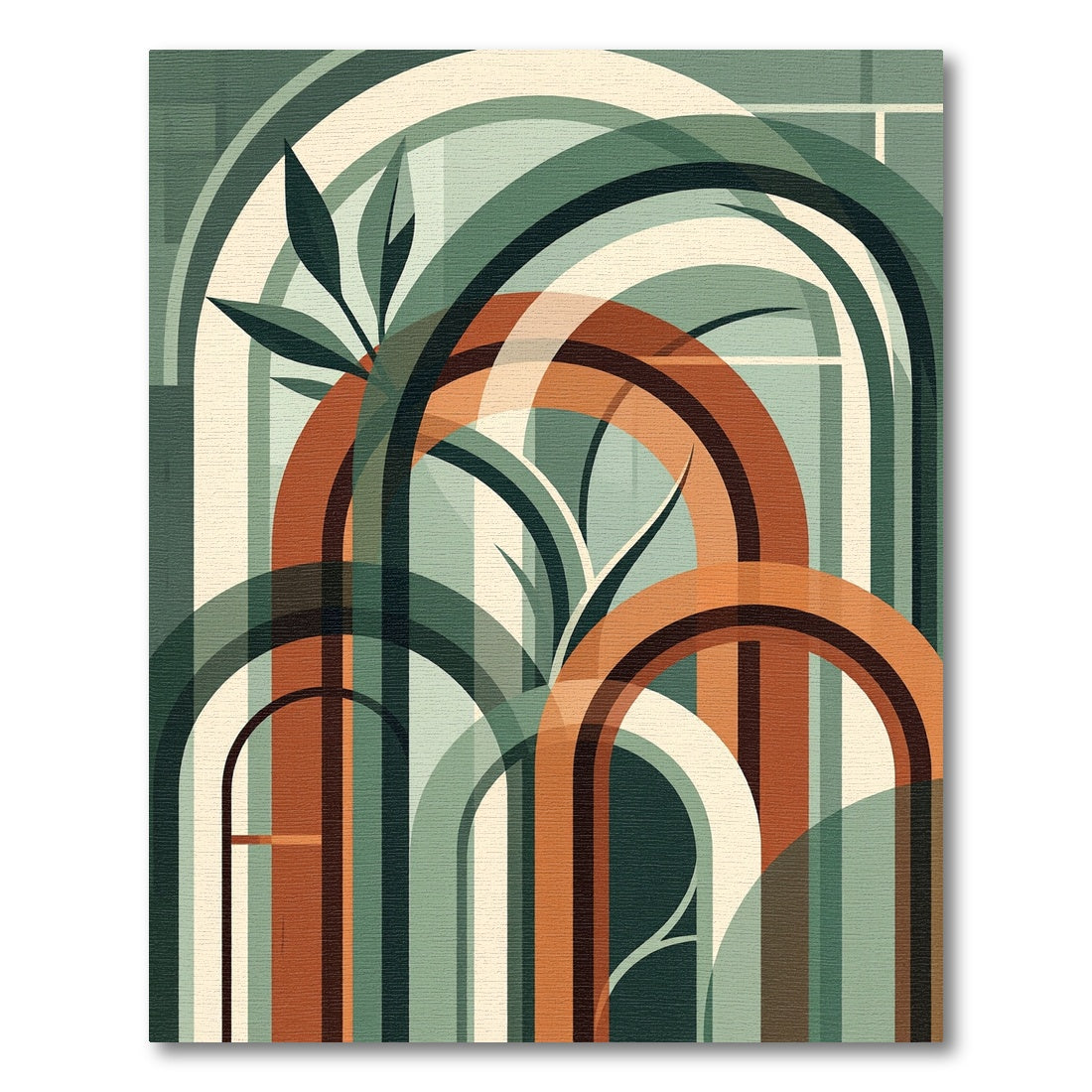 Modern Terracotta Arch Botanical Rug