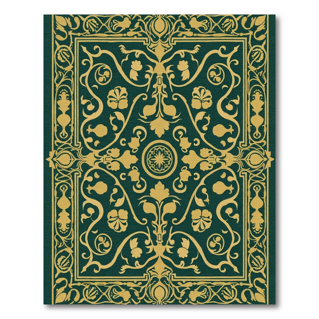 Emerald Gold Floral Vine Frame Rug