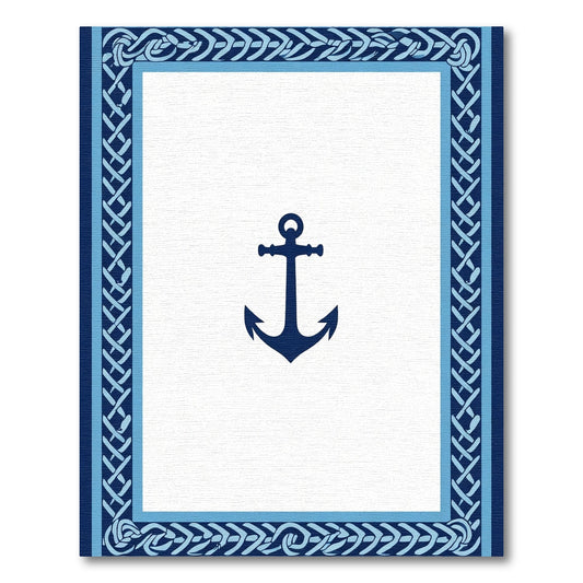 Navy Anchor Nautical Rope Border Rug