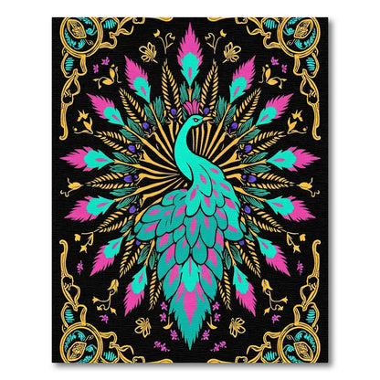 Vibrant Peacock Teal Pink Gold Art Rug