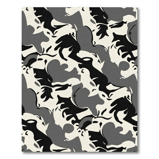 Monochromatic Camouflage Abstract Shapes Rug