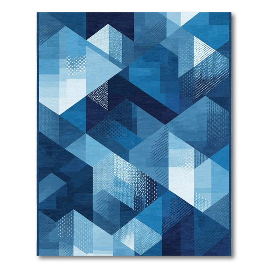 Deep Indigo Geometric Cubes Abstract Rug