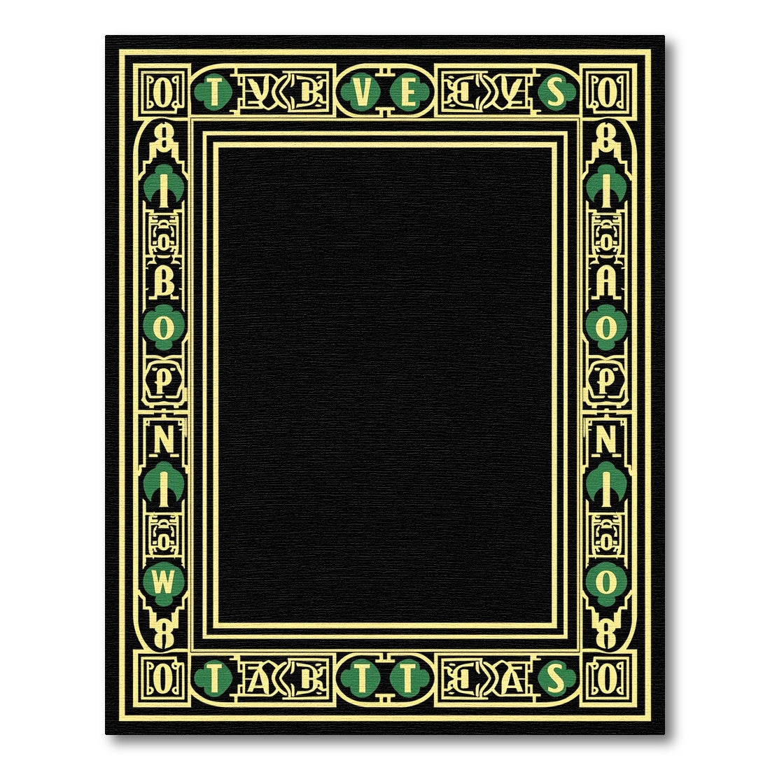 Art Nouveau Gold Green Lettered Border Rug