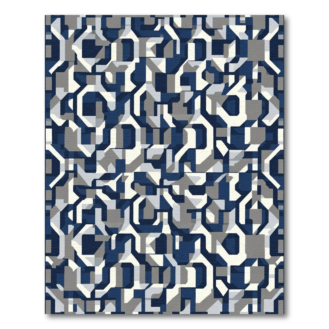 Abstract Blue Gray Geometric Interlocking Shapes Rug