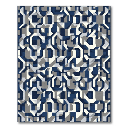 Abstract Blue Gray Geometric Interlocking Shapes Rug