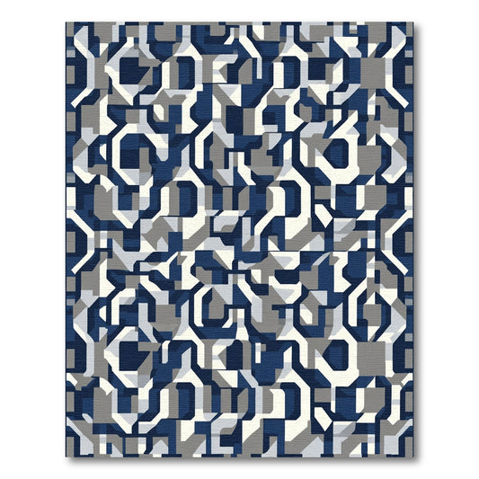 Abstract Blue Gray Geometric Interlocking Shapes Rug