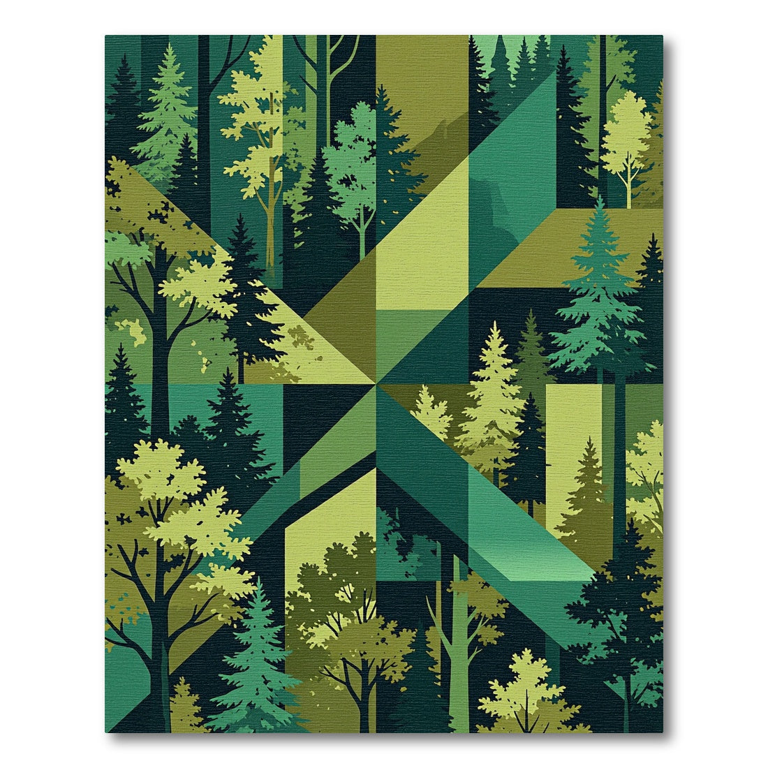 Forest Geometric Abstract Evergreen Woodscape Rug