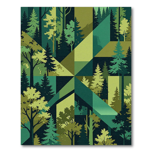 Forest Geometric Abstract Evergreen Woodscape Rug