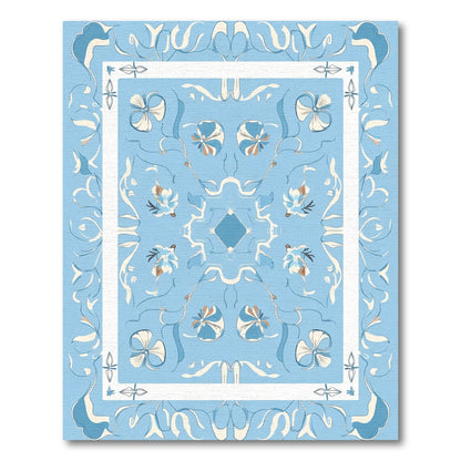 Light Blue Floral Scrollwork Frame Rug
