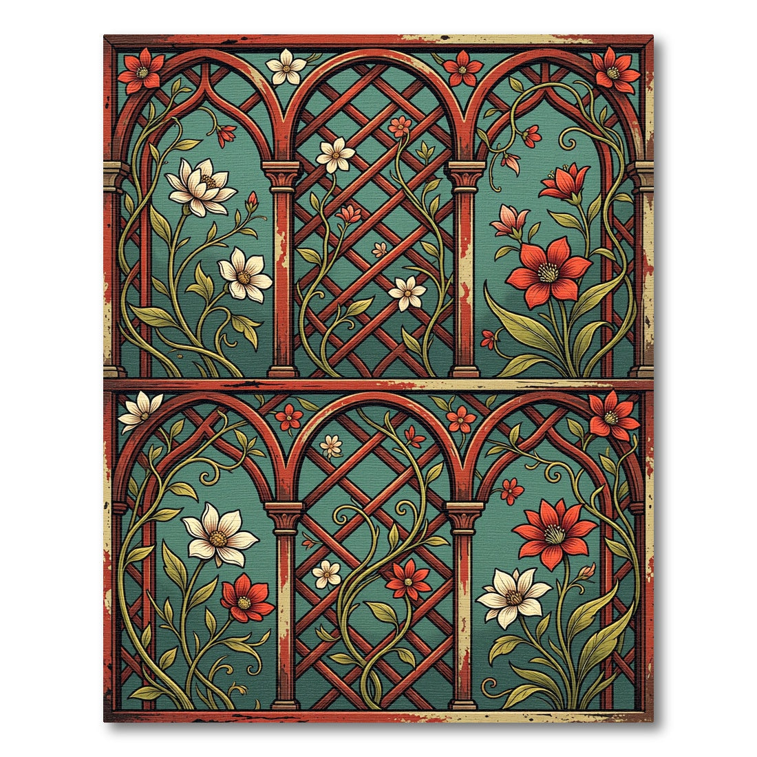 Gothic Terracotta Floral Lattice Trellis Rug