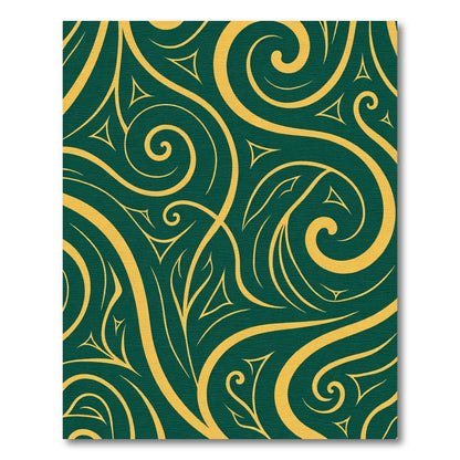 Deep Green Gold Swirl Botanical Rug
