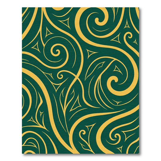 Deep Green Gold Swirl Botanical Rug