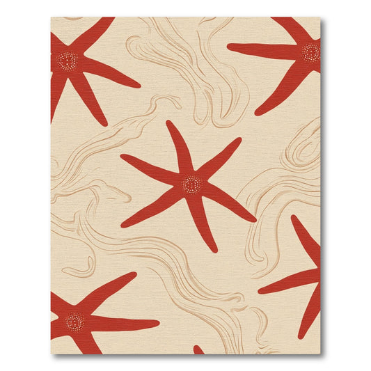 Red Starfish Cream Swirl Arrangement Rug