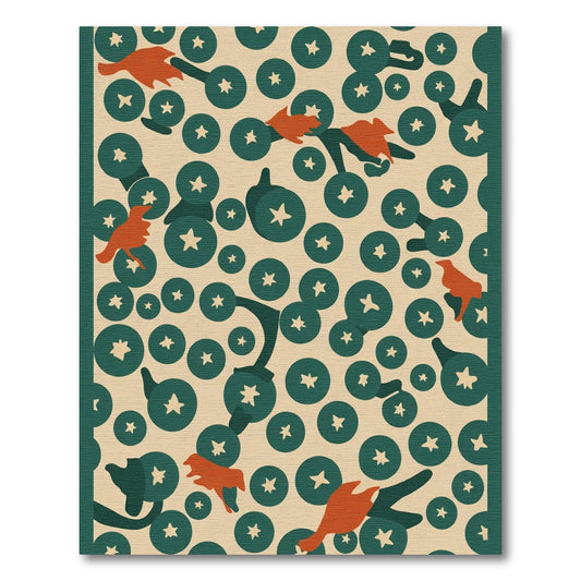 Orange Birds Green Star Circles Rug
