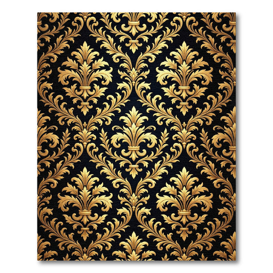 Luxurious Gold Floral Damask Filigree Rug