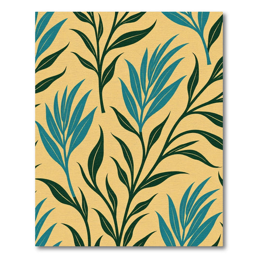 Teal Blue Leafy Tendrils Yellow Background Rug