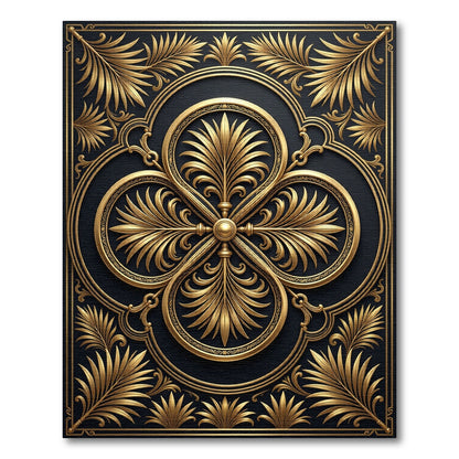 Gilded Black Ornate Palm Leaf Rug