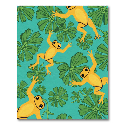 Yellow Frogs Green Lily Pads Aqua Background Rug