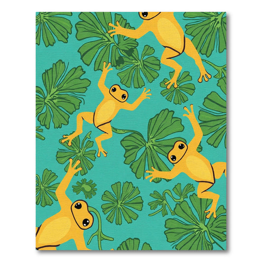 Yellow Frogs Green Lily Pads Aqua Background Rug