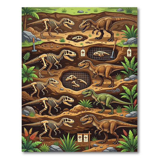 Prehistoric Dinosaur Fossil Earthy Landscape Rug