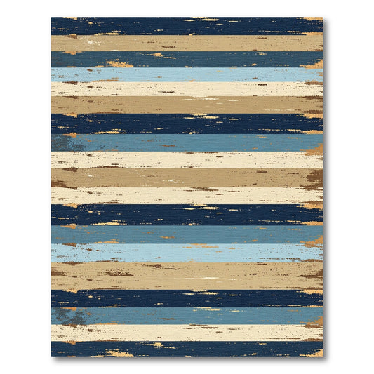 Distressed Navy and Taupe Striped Canvas Rug