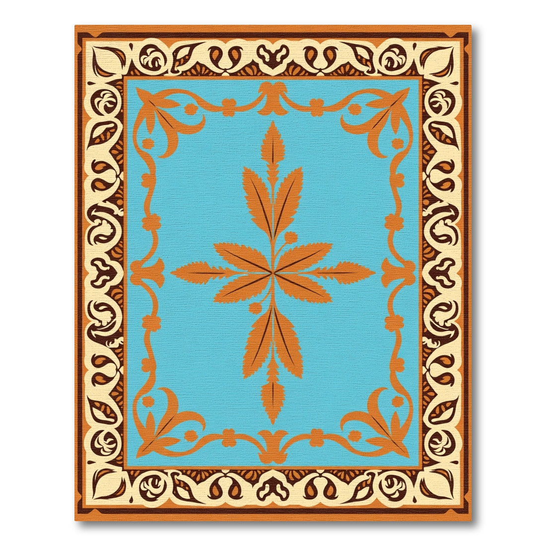 Orange Floral Medallion Aqua Border Rug
