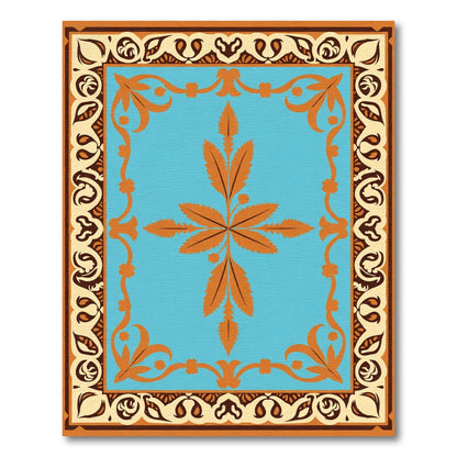 Orange Floral Medallion Aqua Border Rug