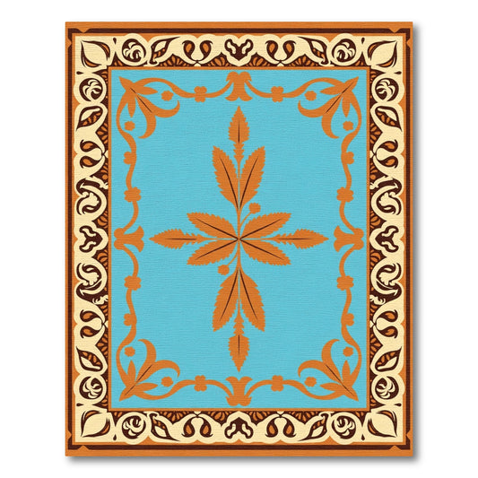 Orange Floral Medallion Aqua Border Rug