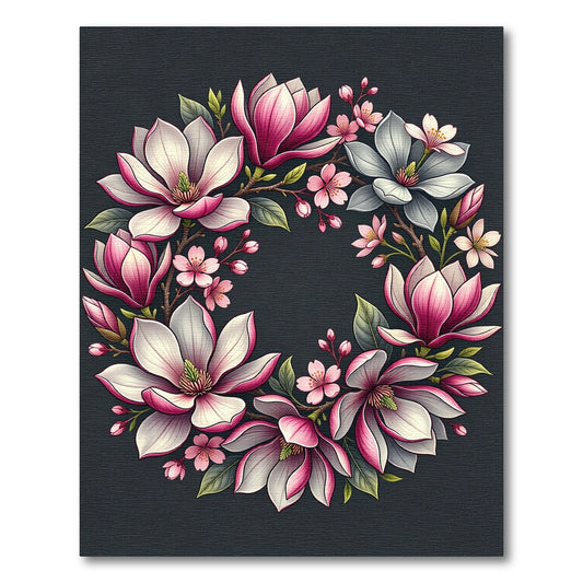 Elegant Pink Magnolia Floral Wreath Rug