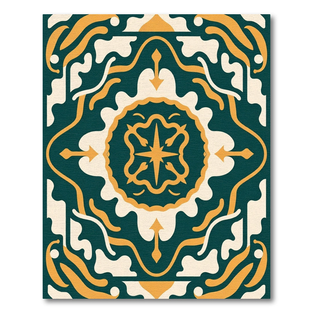 Deep Teal Gold Medallion Organic Symmetry Rug