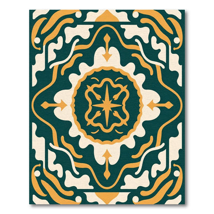 Deep Teal Gold Medallion Organic Symmetry Rug