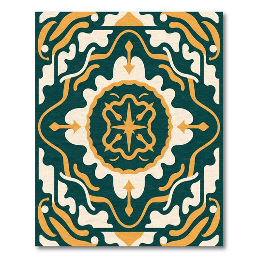 Deep Teal Gold Medallion Organic Symmetry Rug